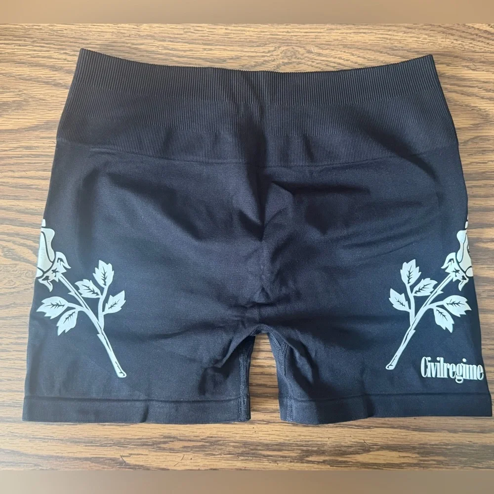 Civil Regime Biker Shorts XL Black Flame Graphic Stretch - Picture 1 of 3